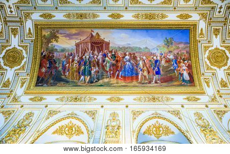 Caserta Italy - March 9, 2008: The throne room of the Royal Palace detail