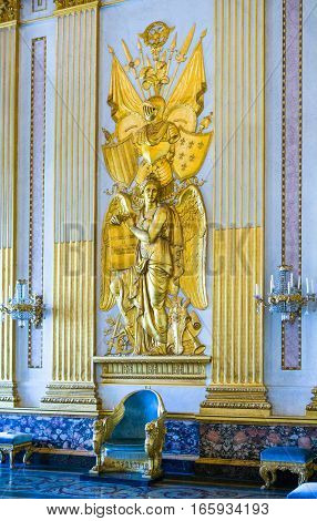 Caserta Italy - March 9, 2008: The throne room of the Royal Palace detai