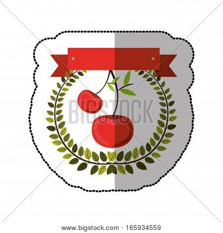 middle shadow sticker colorful with olive crown with cherrys vector illustration