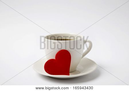 coffee cup with heart on white texure. love. valentines day