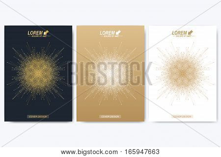 Modern vector template for brochure, leaflet, flyer, cover, catalog, magazine or annual report. Golden layout in A4 size. Business, science and technology design book layout.Presentation with mandala