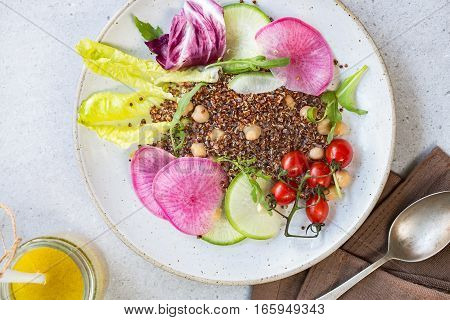 Red Quinoa with Chicpea and Radish salad