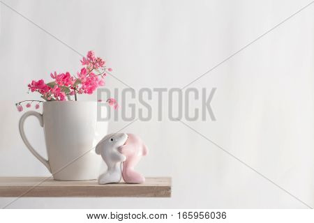 Couple Lovers Dolphin And  White Mug Coffee And The Antigonon Leptopus  Flower.
