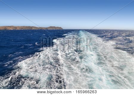 landscape of Aegean sea and greywater as seen from the ship