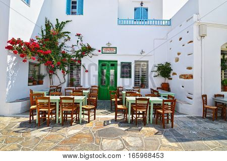 APOLLONIA SIFNOS GREECE, AUGUST 27 2016: traditional tavern at Apollonia Sifnos Greece. Editorial use.