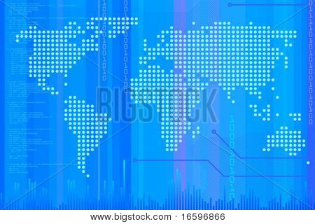 ソフトウェア コード行と世界地図のベクター技術の背景