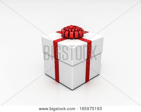 3d render A box tied with a red ribbon on a white background