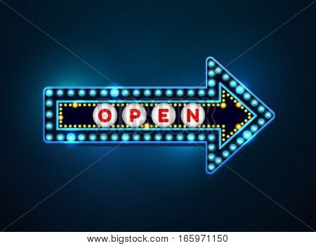 Arrow light neon sign billboard. Retro light frames. vector illustration.