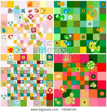 set di schemi con simpatici fiori e animali
