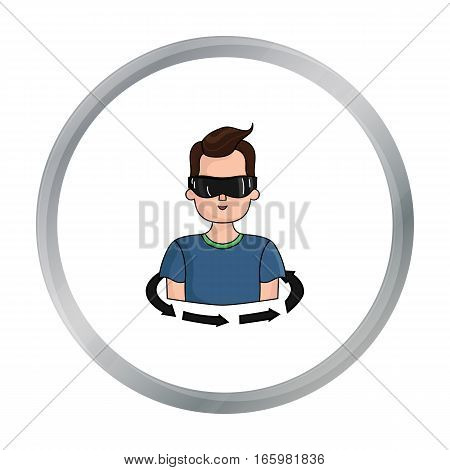 Rotation of player in the virtual reality icon in cartoon style isolated on white background. Virtual reality symbol vector illustration.