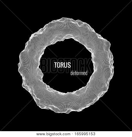 Deformed torus. Element for cyber, digital, science concept design. 3d vector Illustration