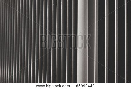 Array of steel fin edges at the corner of a building