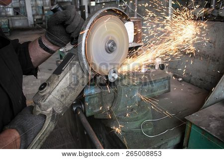 Turning Works Threading On The Factory Machine Spark From The Grinding Wheel For Design