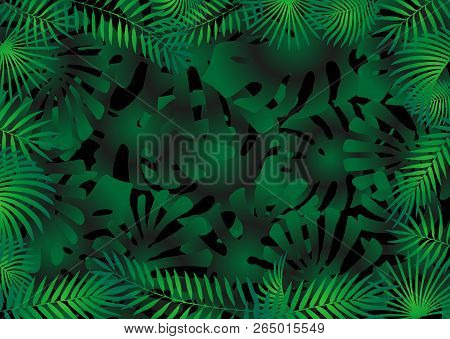 Tropical and palm leaves elements as green background frame
