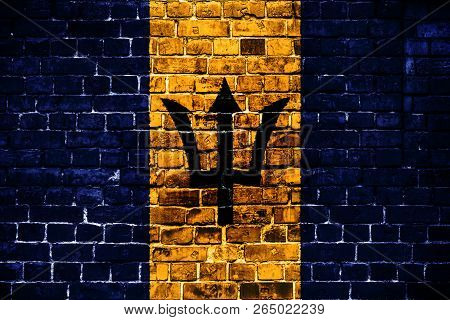 National Flag Of Barbados On A Brick Background. Concept Image For Barbados: Language , People And C