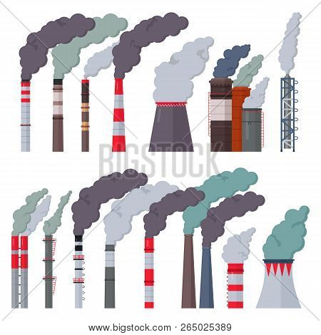 Industry Factory Vector Industrial Chimney Pollution With Smoke In Environment Illustration Set Of C