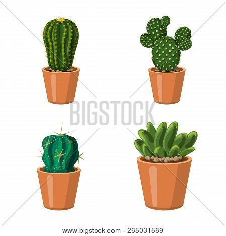 Vector Design Of Cactus And Pot Icon. Set Of Cactus And Cacti Vector Icon For Stock.