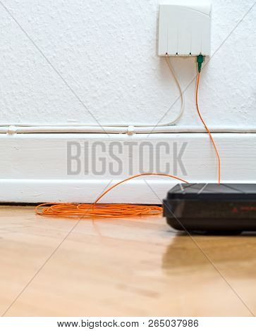 Detail Of Fiber Optic Installation At Home With Obsolete Catv And New Ftth Fiber Outlets And Interne