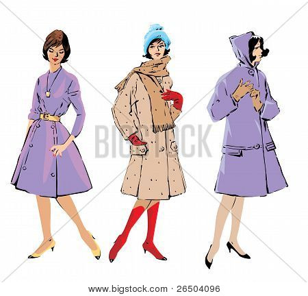 Conjunto de mulheres elegantes - modelos de moda estilo retro