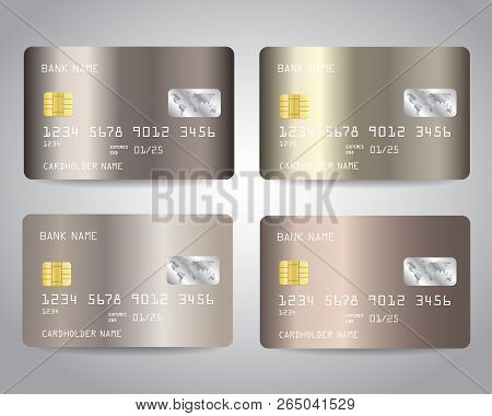Realistic Detailed Credit Cards Set With Bronze Gold Abstract Metallic Foil Gradinet Design