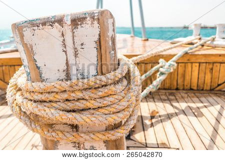 Sailboat Winch And Rope Yacht Detail. Yacht Winch