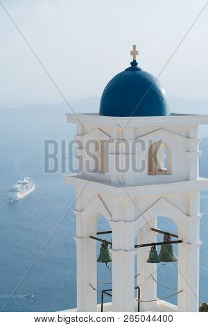 The Anastasi Church In Imerovigli Against The Santorini Caldera, Santorini