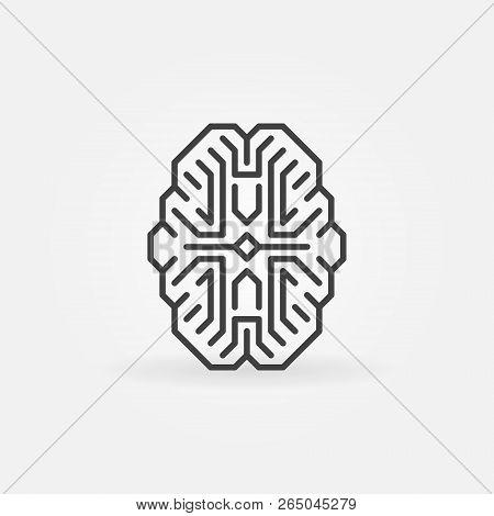 Digital Brain Vector Outline Icon. Cyberbrain Concept Symbol In Thin Line Style