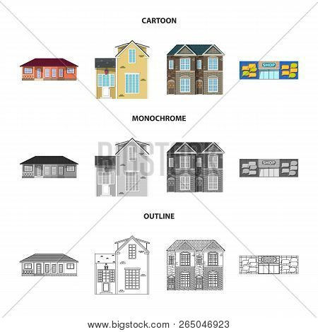 Vector Illustration Of Building And Front Logo. Set Of Building And Roof Vector Icon For Stock.