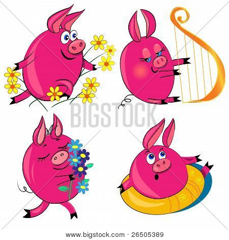domuz set vektör illustration.cute hayvan izole karakter