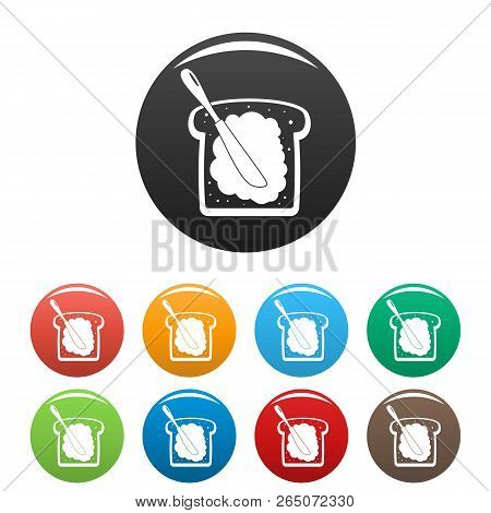 Butter On Bread Icons Set 9 Color Vector Isolated On White For Any Design