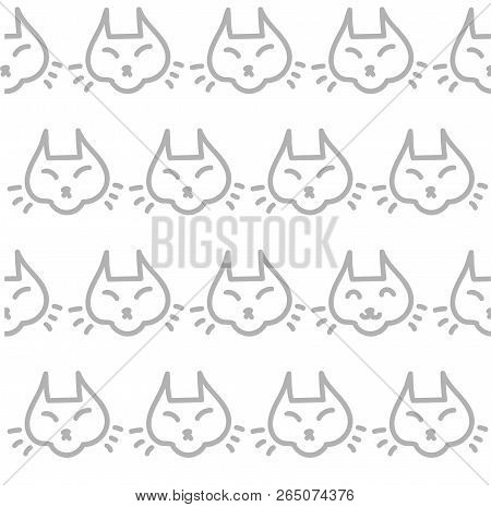 Grey Cat Heads On White Seamless Vector Pattern