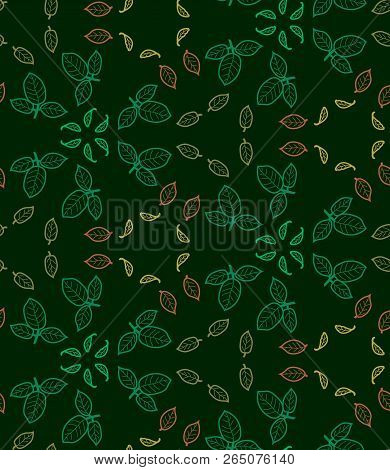 Hand Drawn Seamless Pattern With Leaves For Wallpaper, Greeting Card, Gift Box, Textile Printing. Ve