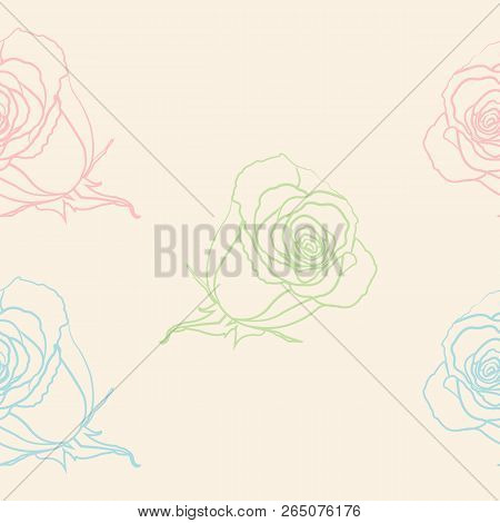 Pink, Green And Blue Roses. Seamless Pattern For Baby And Children Products (clothes, Wall Paper To 