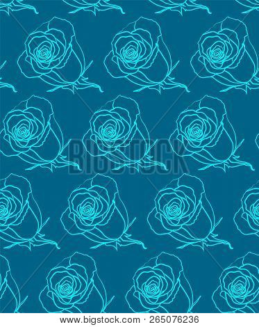 Seamless Pattern Blue Roses. Vector Illustration Eps 10.