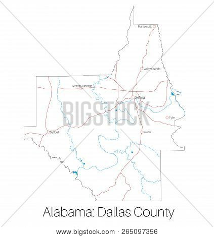 Detailed Map Of Dallas County In Alabama, Usa