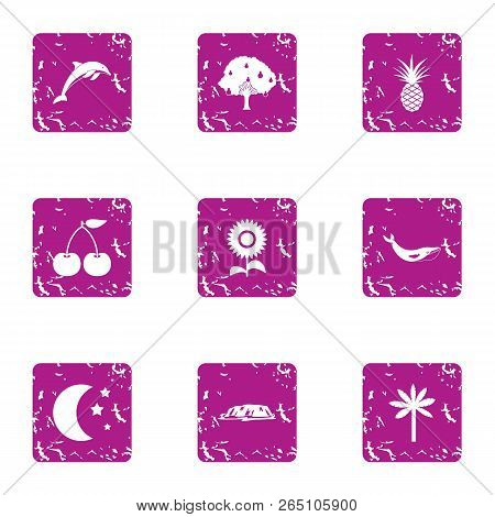 Onshore Icons Set. Grunge Set Of 9 Onshore Icons For Web Isolated On White Background