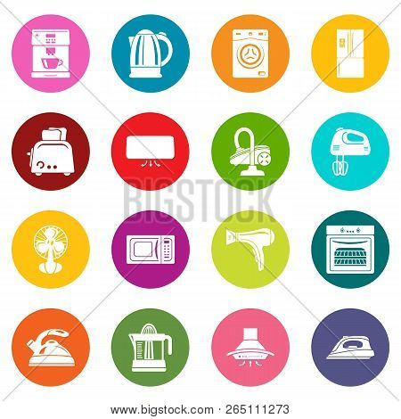 House Appliance Icons Set Colorful Circles Isolated On White Background
