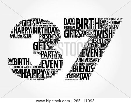 Happy 37th Birthday Word Cloud Collage Concept