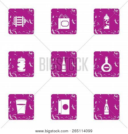 Bottled Water Icons Set. Grunge Set Of 9 Bottled Water Icons For Web Isolated On White Background