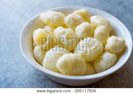 Organic Baked Cheese Ball Chips In Bowl.