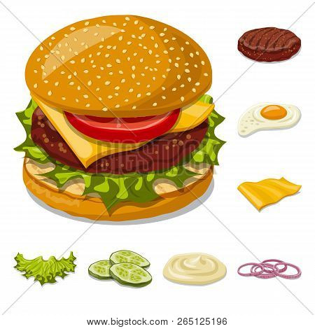 Vector Illustration Of Burger And Sandwich Symbol. Collection Of Burger And Slice Stock Vector Illus