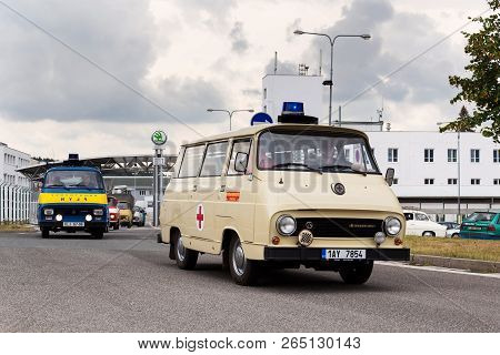 Vrchlabi, Czech Republic - August 25 2018: Vintage Car Skoda 1203 Ambulance Oldsmobile Veteran Leavi