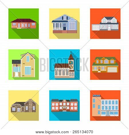 Vector Design Of Building And Front Logo. Collection Of Building And Roof Stock Symbol For Web.