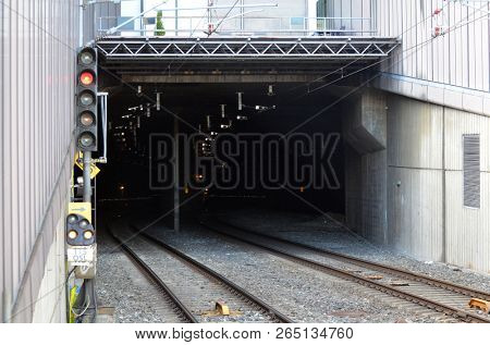 Platform and train view on Oslo central station. Oslo Central Station (Sentralstasjon) is main railway station in Oslo. June 17. 2018. Oslo,Norway