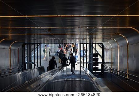 Platform and train view on Oslo central station. Oslo Central Station (Sentralstasjon) is main railway station in Oslo. June 17. 2018. Oslo,Norway