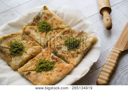Turkish Dessert Katmer With Rolling Pin.