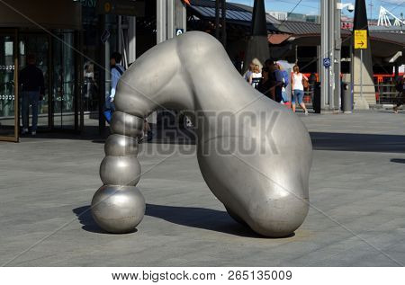 Abstract art.Platform and train view on Oslo central station. Oslo Central Station (Sentralstasjon) is main railway station in Oslo. June 17. 2018. Oslo,Norway