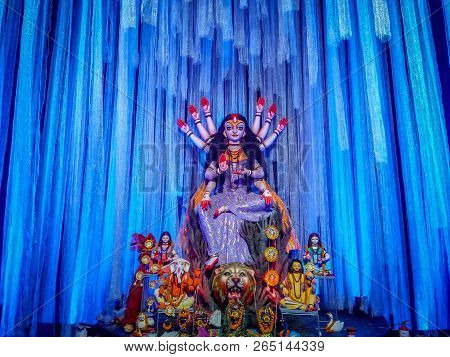 Clay Idol Of Lord Durga During Durga Puja Celebration In Bengal, India