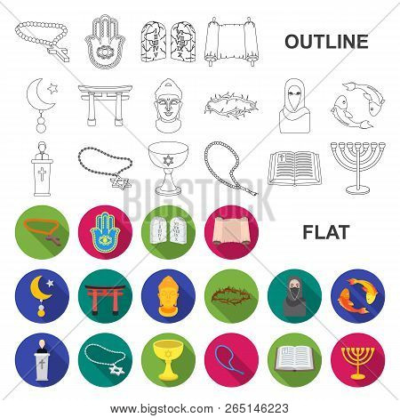 Religion And Belief Flat Icons In Set Collection For Design. Accessories, Prayer Vector Symbol Stock