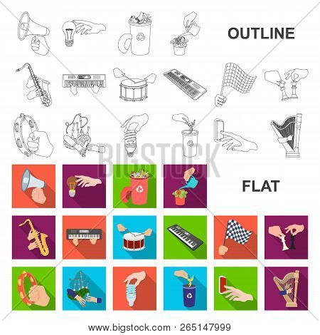 Manipulation By Hands Flat Icons In Set Collection For Design. Hand Movement Vector Symbol Stock Web